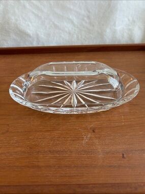 Vintage Clear Cut Glass Butter Dish with Starburst Pattern.